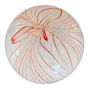 SWIRL GLASS PAPER WEIGHT - WHITE/ORANGE -  6"X7"